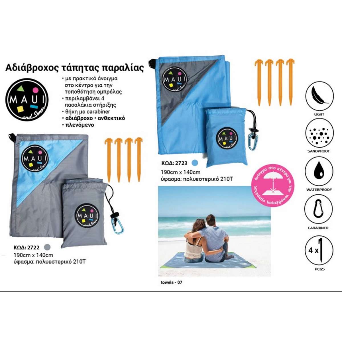 Maui & Sons Ψάθα Παραλίας Πλαστική Γκρι 190x140εκ. 2722